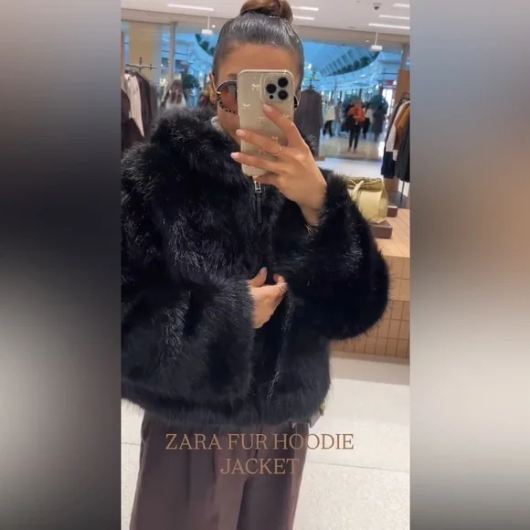 ZARA SHORT FAUX FUR HOODED COAT - Picture 5 of 13